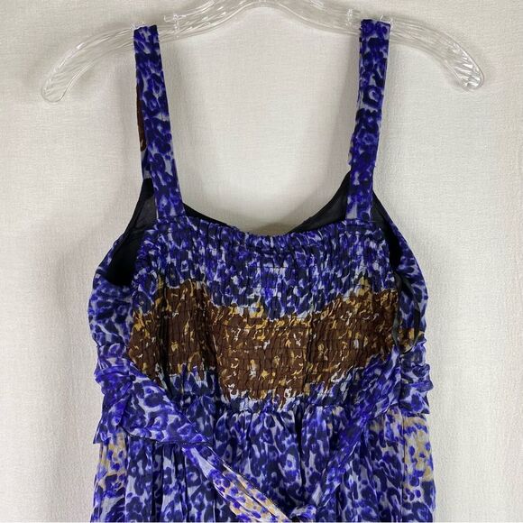 California Woman Blue Brown Leopard Animal Print Sleeveless Summer Dress L - Picture 6 of 9